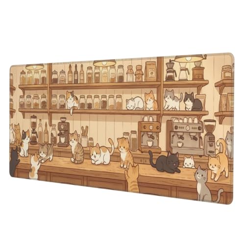 Cat Cafe Gaming Mouse Pad XL Large Extended Desk Mat, Non-Slip Rubber Base, Stitched Edges, Waterproof Surface for Office & Gaming 31.5x11.8 in - color: 30