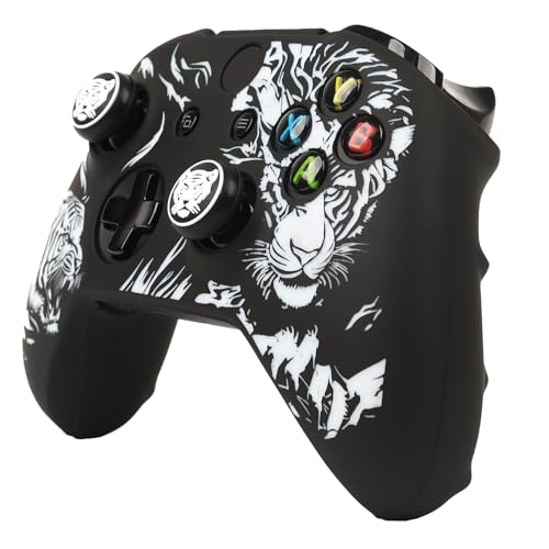 Tiger Controller Skin Cover Compatible with Xbox one Controller, RALAN Protector Case, Customised Thumb Grips Caps - color: Tiger Black White