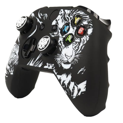 Tiger Controller Skin Cover Compatible with Xbox one Controller, RALAN Protector Case, Customised Thumb Grips Caps - color: Tiger Black White