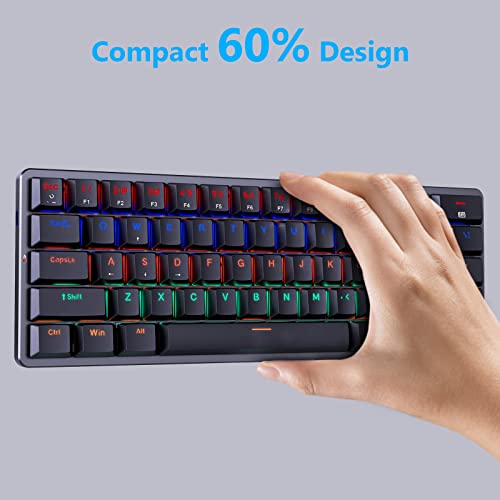Redragon 60 Percent Mini Keyboard, Mechanical Gaming Keyboard with Low Profile Blue Switches, 18 LED Backlits, Wired Compact Portable Keyboard for Windows PC Mac, Typing, Travel, K616