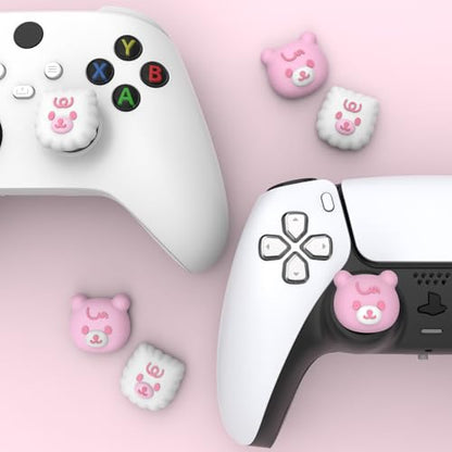 PlayVital Thumb Grip Caps for Xbox Series S/X, Xbox One, Elite Series 2 Controller, Cute Joystick Caps for ps5/EDGE/ps4, Thumbstick Cover for Switch 2 Pro/Switch Pro - Cute Bear, White & Pink - color: Cute Bear White & Pink
