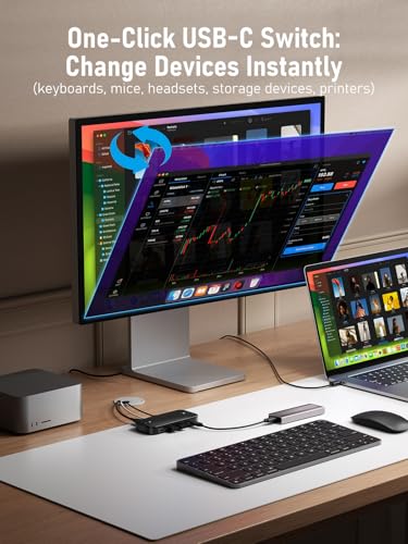 Lemorele USB C KVM Switch with 4K@60Hz HDMI, 4 USB A/C Ports, 100W PD, 3.5mm Audio for 2 Computers Share 1 Monitor/Keyboard/Mouse/USB Flash Drives, etc, Compatible with Windows, Mac, Linux, Android