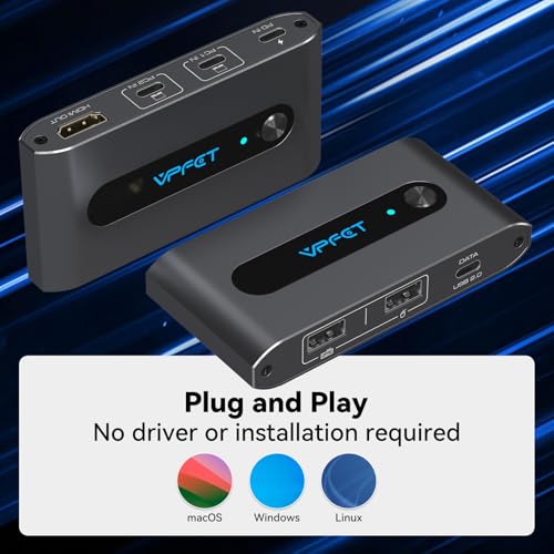 USB C KVM Switch 1 Monitors 2 Laptop 4K@60Hz HDMI KVM Switch 2 Port Share 1 Monitor Keyboard Mouse Hard Drives Printer Support 100W Charging for Laptop
