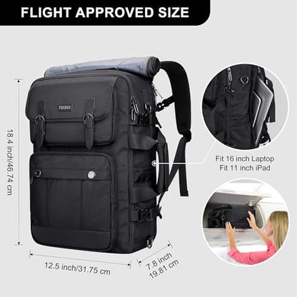 PIJUSHI 3-In-1 Travel Backpack for Women with 16" Padded Laptop Compartment | Convertible Carry On Luggage/Duffel/Shoulder with 180° Open, USB Port, Dry/Wet Pocket for Airport, Daily, PE049 Black