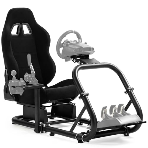 Dardoo Racing Simulator Cockpit Frame with Black Seat for 12Nm Direct Drive | for Logitech G27 G29 G920 G923, for Moza/Thrustmaster/Fanatec, Adjustable Racing Stand, not Included Wheel Pedal Handbrake
