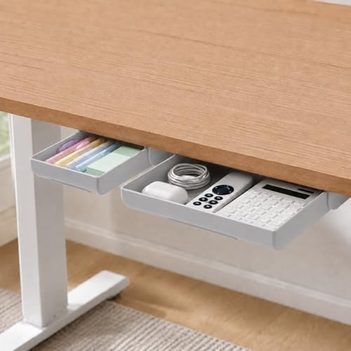 YOOUSOO Under Desk Drawer Organizer, 2 Pack Self Adhesive Slide Out Desk Storage Drawers, Hidden Desk Drawer Attachment for Pens, Notes, Earbuds, Cables and Small Office Accessories, Grey - color: Grey
