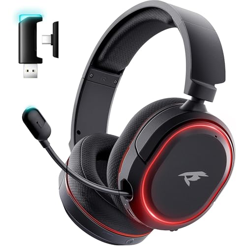 Wireless Gaming Headset for PC PS5 PS4 Mac Switch 7.1 Surround Sound 100-Hr | 2.4Ghz USB Gaming Headphones, Bluetooth 5.4 & Type-C, Noise Canceling Mic, RGB Light, Ideal for FPS, RPG Gamers, Not for Xbox - color: Black-Red
