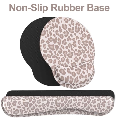 Ergonomic Mouse Pad with Wrist Rest and Keyboard Wrist Rest, Mousepad and Wrist Rest for Computer Keyboard, Pain Relief, Non-Slip Rubber Base, Mouse Pad with Wrist Support for Gaming, Leopard - color: Leopard