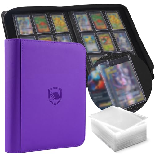 Toploader Binder, Holds 360 Toploaders, 100 Toploaders INCLUDED, 9-Pocket PU Cover Top Loader Binder for 3" x 4" Rigid Toploader, Ringless Double-Sided Toploader Card Binder for TCG, Sport Cards - color: Purple, size: 9 Pocket