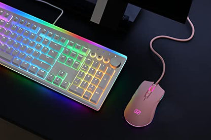 i-rocks M31E RGB Wired Gaming Mouse : 6400 DPI Optical Sensor - 60 Million Click lifespans - Compatible Software - 7 Programmable Buttons - Peach Pink - color: Pink