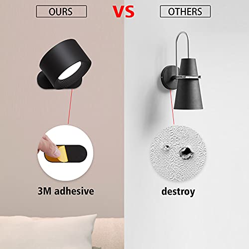 Koopala LED Reading Lights, Wall Mounted Sconces with 3 Color Temperatures & 3 Brightness Levels Rechargeable Battery Magnetic Ball 360°Rotation Touch Control, Lamps for Kids Study Bedside Closet - color: Black-A
