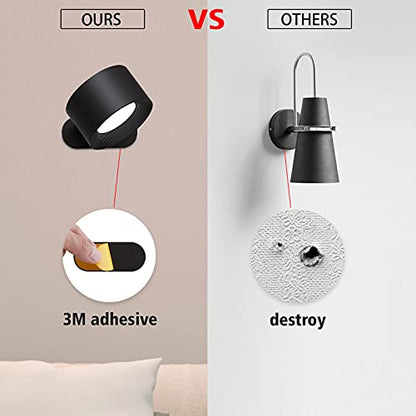 Koopala LED Reading Lights, Wall Mounted Sconces with 3 Color Temperatures & 3 Brightness Levels Rechargeable Battery Magnetic Ball 360°Rotation Touch Control, Lamps for Kids Study Bedside Closet - color: Black-A
