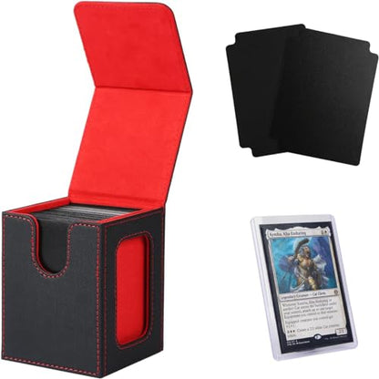 Venssu MTG Deck Box for Commander Display,Card Deck Box Fits 100 Double Sleeved Cards, TCG Card Storage with 2 Dividers and 1 Toploader (Black＆Red) - color: Black＆Red