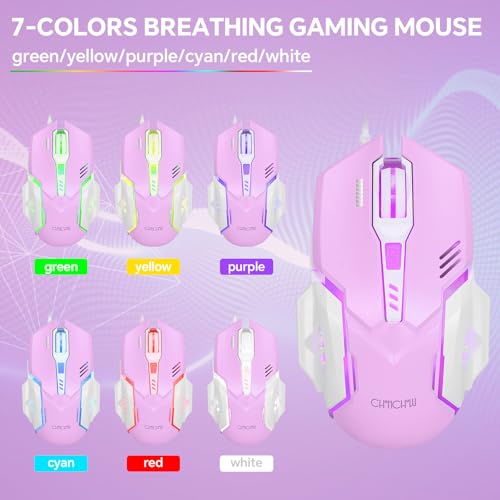 CHONCHOW LED Keyboard and Mouse Combo,Wired 87 Key | Mechanical Feel Anti-ghosting Backlight Keyboard with Multimedia Keys for Windows, Mac Desktop/Laptop/PC (Purple) - color: Purple