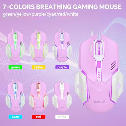 CHONCHOW LED Keyboard and Mouse Combo,Wired 87 Key | Mechanical Feel Anti-ghosting Backlight Keyboard with Multimedia Keys for Windows, Mac Desktop/Laptop/PC (Purple) - color: Purple