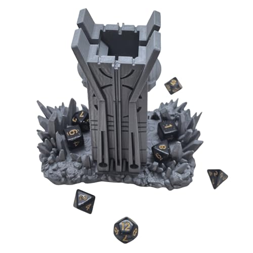 Retro Planet Dice Tower DND Dice Rolling Tower Dice Tower Dungeons and Dragons Dice Jail D&D Accessories (Random 7PCS D20 Dice Set Included) Silver - color: Silver