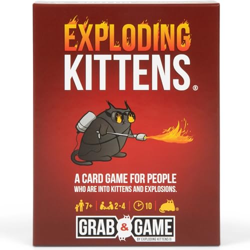 Exploding Kittens Grab and Game, 2-4 Players, Ages 7+, Pocket Version | Pocket-sized Exploding Kittens! Quick to learn, travel-friendly, and great for road trips, parties, and gifting.