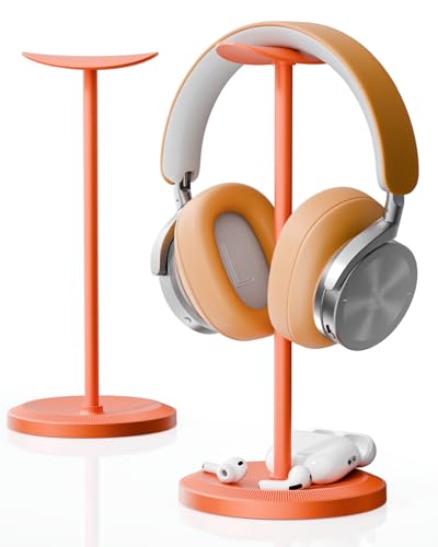 Headphone Stand, Desktop Headset Holder, Orange | Earphone Stand, Gaming Headphone Hanger, Enlarged Headrest Heavy Base, Office Desk Accessories for All Headphones Size - color: Orange