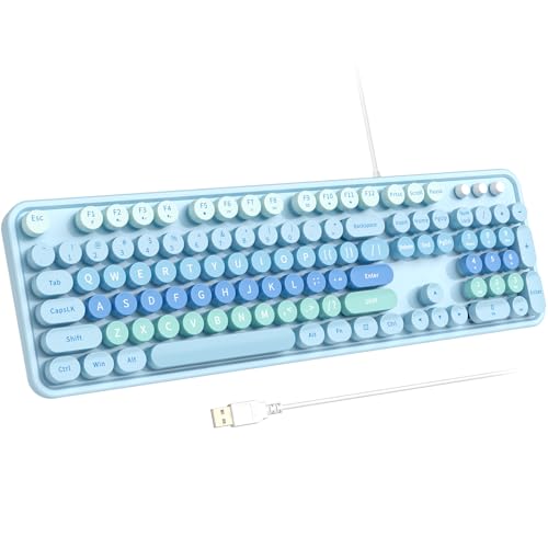 Atelus Large Print Keyboard, USB Wired Computer Keyboard with Retro Keycaps, Numeric Keypad and Media Hotkey for Office Desktop PC Laptop and Windows 7 8 10 11 (Blue Colorful) - color: Blue