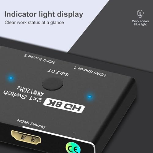 HDMI 2.1 Ultra HD 8K High Speed 48Gbps Directional Switch Adapter 2in 1out 8K@60Hz 4K@120Hz Converter Compatible with XBOX PS5 Projectors Monitors | Ultra HD 8K 4K, Directional 2in 1out Adapter, Compatible with XBOX PS5 Projectors Monitors,120Hz Refresh R