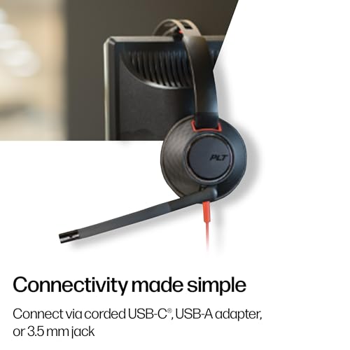 Poly Blackwire 5220 Wired Headset - Flexible Boom Mic - Noise Cancelling Headphones with Mic - USB-C, USB-A, 3.5mm - Ergonomic Over-Ear Design - Works with Microsoft Teams, Zoom - Work from Home - style: 2024 Version (USB-C & USB-A)