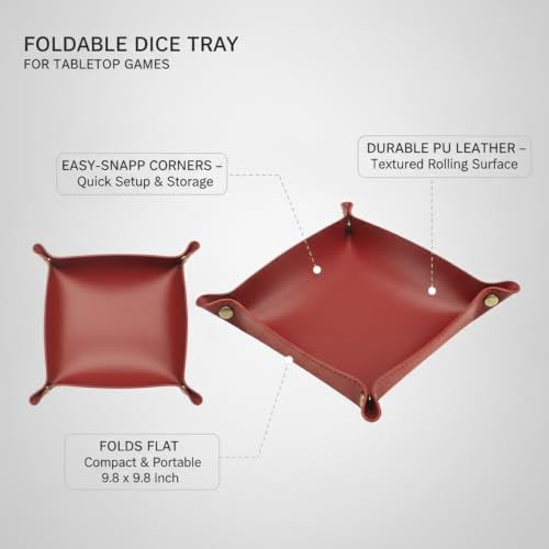 1-Pack Foldable Dice Tray, PU Leather Rolling Mat for Tabletop RPGs and Board Games, 7.87 x 7.87 Inch