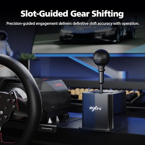 PXN SF U H-Pattern Shifter, 7+R CNC Metal Gear Shifter | Dual Hall Sensors, Spring-Ball Mechanism, USB & PXN Base Compatible for PC Sim Racing