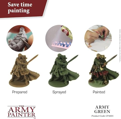 The Army Painter, Colour Primer Army Green, 400 ml spray acrilico | Primer verde militare per dipingere miniature Warhammer e Dungeons and Dragons - color: Army Green