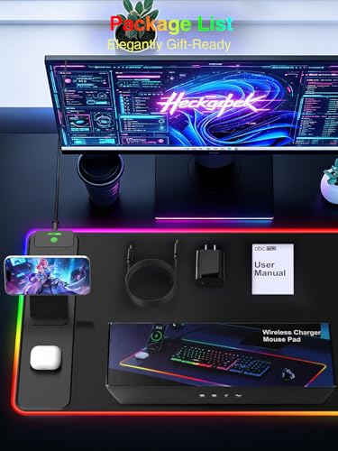 Wireless Charging Mouse Pad with Magnetic Phone Stand, 31.5"x15.8" Large | Gaming Mousepad RGB Desk Mat, Smooth Glide, Stitched Edge, Non-Slip Rubber Base, Waterproof Keyboard Mat, with Adatper - color: RGB-Mag Stand-Adatper