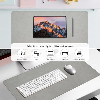 CHEERYGOO Faux Leather Desk Mat - Waterproof Mouse Pad, Non-Slip PU Leather Blotter, Writing Surface for Office and Home 47"x17" XXL Light Grey - color: Light Grey, size: 47" x 17"