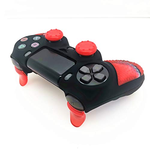 Silicone Skin Cover for Ps4 Slim/Pro DualShock Controller(1pc Anti-Slip Case, 1 Pair L2 R2 Trigger Extender, 4pcs Thumb Grips,4pcs LED Light Bar Protector Decal)(Double Red granular) - color: Double Red granular