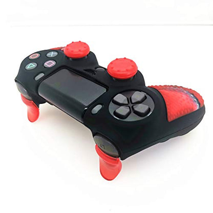Silicone Skin Cover for Ps4 Slim/Pro DualShock Controller(1pc Anti-Slip Case, 1 Pair L2 R2 Trigger Extender, 4pcs Thumb Grips,4pcs LED Light Bar Protector Decal)(Double Red granular) - color: Double Red granular