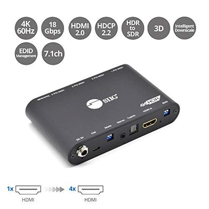1X4 HDMI 4K 60HZ Splitter with EDID | Feed four displays across mixed 4K/1080p or HDR/SDR setups; EDID and Toslink reduce compatibility issues. TAA.