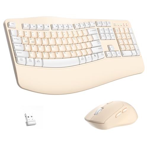 Wireless Keyboard and Mouse Combo,2.4G Ergonomic Wave Keys(Latte Color-A) | Full Size Cordless Keyboard with Wrist Rest,3-Level DPI Ergonomic Mouse for Office and Home,Windows/Mac OS/Desktop/Laptop/PC - color: Latte color-A