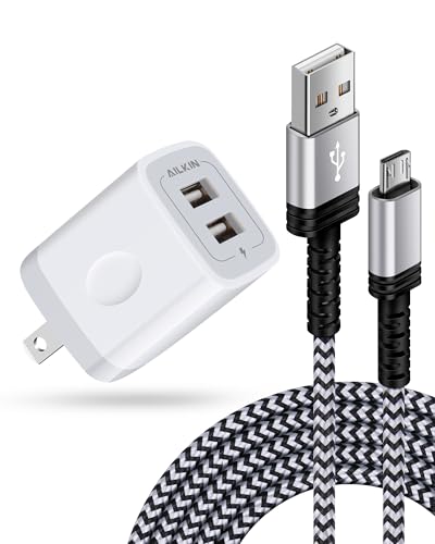 Kindle Charger Cord Replacement with Dual USB Wall Charger – Micro USB Cable for Kindle Fire, Kids Edition, Paperwhite, PS4 Slim/Pro, DualShock 4, Xbox One S/X Controller, Android, USB B Devices - color: White, style: Micro USB Cable + Block