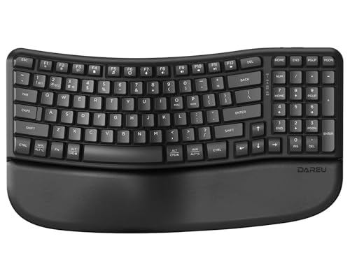 DAREU Wireless Ergonomic Keyboard,Ergo Keyboard with Cushioned Wrist & Palm Rest,2.4GHz / BT Ergonomic Wave Keys Computer Keyboard,3 Multi-Device Connectivity for Laptop,Mac,Windows - Black