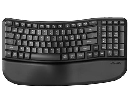 DAREU Wireless Ergonomic Keyboard,Ergo Keyboard with Cushioned Wrist & Palm Rest,2.4GHz / BT Ergonomic Wave Keys Computer Keyboard,3 Multi-Device Connectivity for Laptop,Mac,Windows - Black