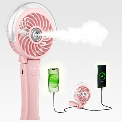 HandFan 4000mAh Handheld Misting Fan, 50ml Water Tank, Rechargeable Personal Mister Fan Portable AC, Spray Water Mist Fans, Foldable Cooling Ice Fans for Beach Travel Outdoors(Pink) - color: Pink, style: 4000mAh