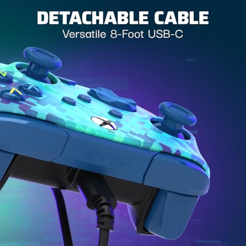 PDP Gaming REMATCH Enhanced Wired Gaming Controller: Licensed Xbox Series X|S Gamepad, Xbox One, PC, Mappable Back Buttons, Customizable Triggers, Audio Control, Companion App: Glitch Green/Blue - color: Glitch Green, style: Controller