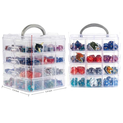 PUGED DND Dice Storage Box with Removable Dividers Polyhedral Dice Plastic Organizer Holding Up To 1200 Dices Craft Bead Compartment Container with Stickers for Sewing, Jewelry, Art, DIY - size: 4 layers