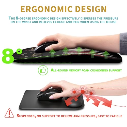 Hokafenle Ergonomic Mouse Pad Wrist Support with Massage Design, Wrist Rest Pain Relief Mousepad with Memory Foam&Non-Slip PU Base, Mouse Pads for Wireless Mouse & Desk (12x8 inch,Flag) - color: HK029-Flag