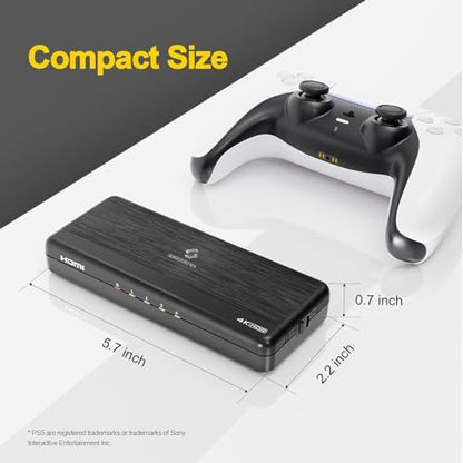 4K HDMI Splitter 1 in 4 Out (Mirror Only) – HDMI 2.0 4K@60Hz, 1080p@240Hz | Auto Downscaling, EDID, 18Gbps, HDCP 2.3, Duplicate 1 Source to 4 Displays for TV, Monitor, Projector, PS5, Xbox