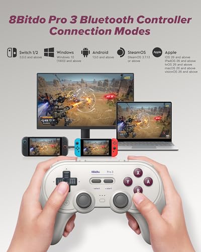 8Bitdo Pro 3 Bluetooth Controller with TMR Joysticks (G Classic) | Swappable ABXY Buttons, Pro Back Buttons, Hall Triggers, Charging Dock, for Switch/Switch 2, Windows, Apple, SteamOS, Android - color: G Classic, size: Pro 3