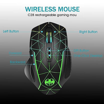 VEGCOO Wireless Gaming Mouse, Rechargeable Mice 3 Level DPI With Colorful Led Lights, Silent 7 Buttons Gaming Wireless Mouse With Side Buttons & Thumb Rest, Computer Gamer Mouse PC/Mac, Laptop/Desktop