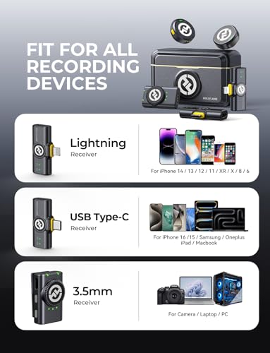 Hollyland Lark M2 Wireless Microphone for iPhone/Camera/Android/PC, 48kHz/24-bit High Fidelity Audio, 300m Range, Noise Cancelling, 40h Use, YouTube, Vlog, Streaming (2TX + 3RX + Charging Case) | Streaming (2TX+3RX+Charging Case), Hours of battery life, 4