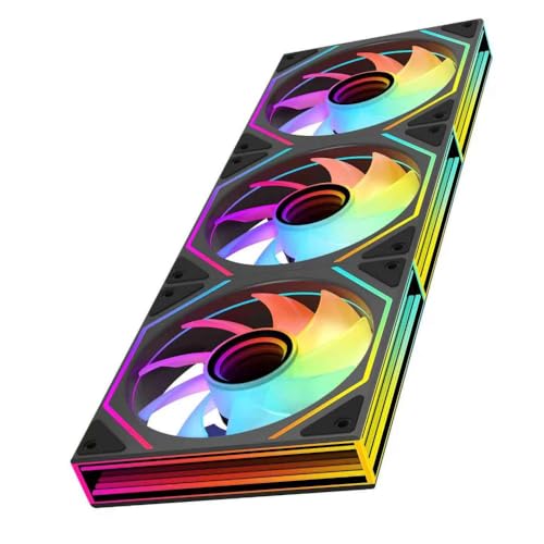 Prism6 MAX X3 120mm ARGB PC Case Fan - 3-Sided Infinite Mirror & Axis Infinite Mirror Light Effect，800-1850±10% RPM 120mm PWM Case Fan for PC Case(Triple Pack Black) - color: Black, size: 6Max_Forward_3Pack