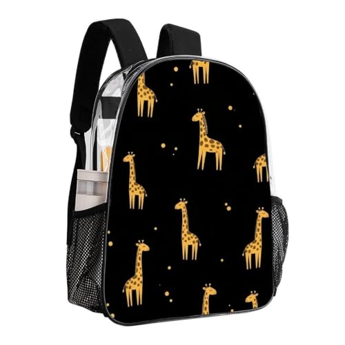 Heavy Duty Transparent Clear Backpack for Stadium Concert Travel | Transparent, Gold Giraffe, with Reinforced Bottom, Padded Shoulder Straps - color: Pattern (331)