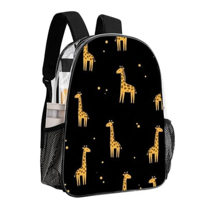 Heavy Duty Transparent Clear Backpack for Stadium Concert Travel | Transparent, Gold Giraffe, with Reinforced Bottom, Padded Shoulder Straps - color: Pattern (331)