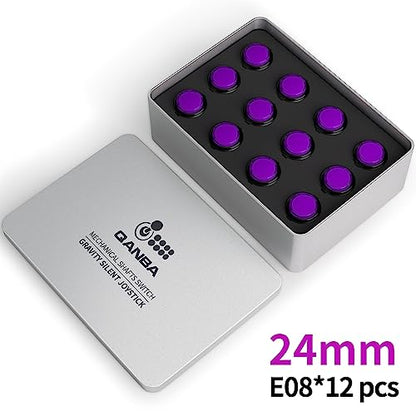 QANBA Gravity Ks Mechanical Arcade Buttons 24mm Snap-in Mechanical Pushbutton (Boxed (24mm Clear Black Violet E08(12 pcs) - color: 24mm Clear Black Violet E08(12 pcs）