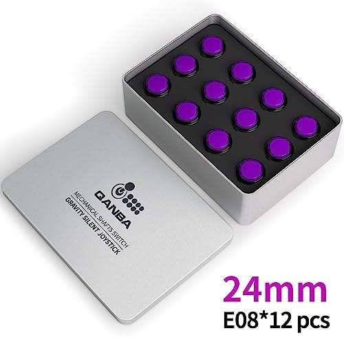 QANBA Gravity Ks Mechanical Arcade Buttons 24mm Snap-in Mechanical Pushbutton (Boxed (24mm Clear Black Violet E08(12 pcs) - color: 24mm Clear Black Violet E08(12 pcs）